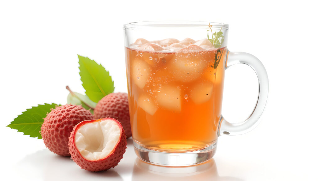 A glass of lychee tea isolated on transparent background. png file